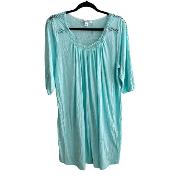 Oscar de la Renta Lace Trim Modal Midi Teal Nightgown PJs - Picture 2 of 7